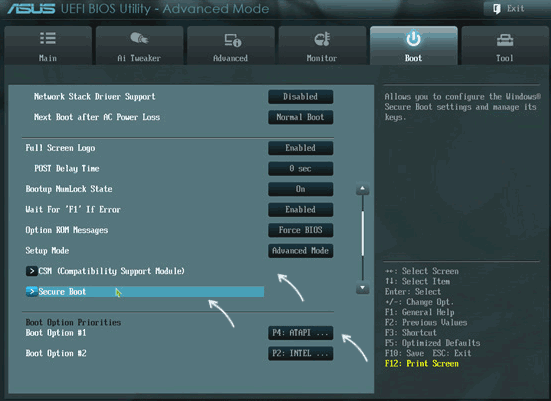 Установка загрузки с флешки на ASUS