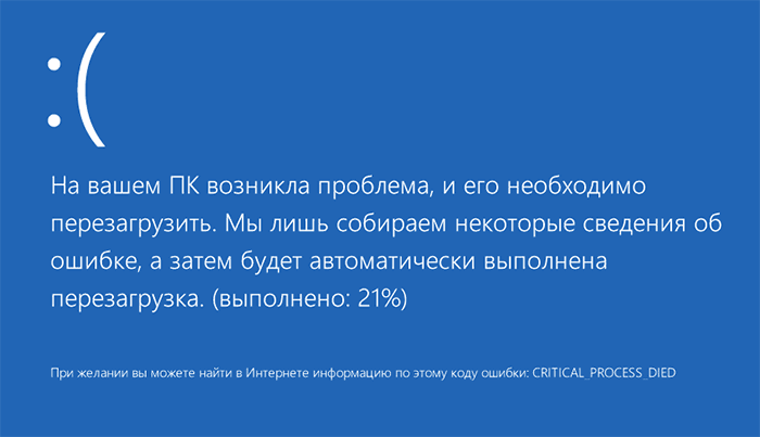 Синий экран Windows 10